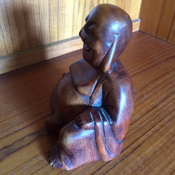 Hand Carved Wooden Laughing Buddha Statue