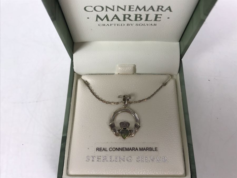 Just Added Sterling Silver Connemara Marble Irish Claddagh Pendant