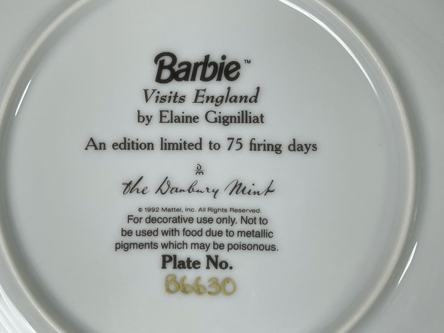 Collection Of Ten Mattel Barbie Collector Plates By Danbury Mint