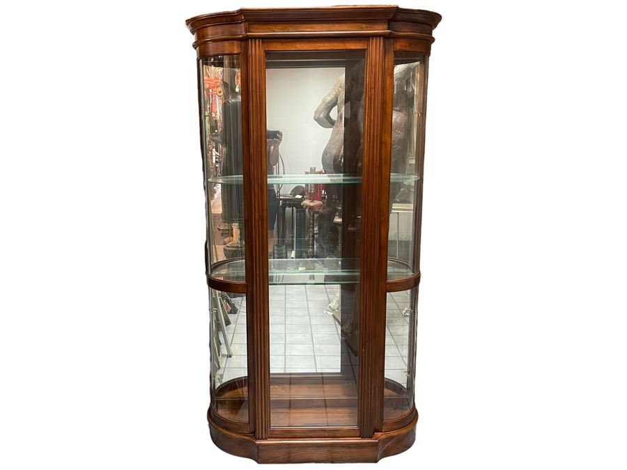 Pulaski Sliding Door Curved End Curio Cabinet With Overhead Lighting