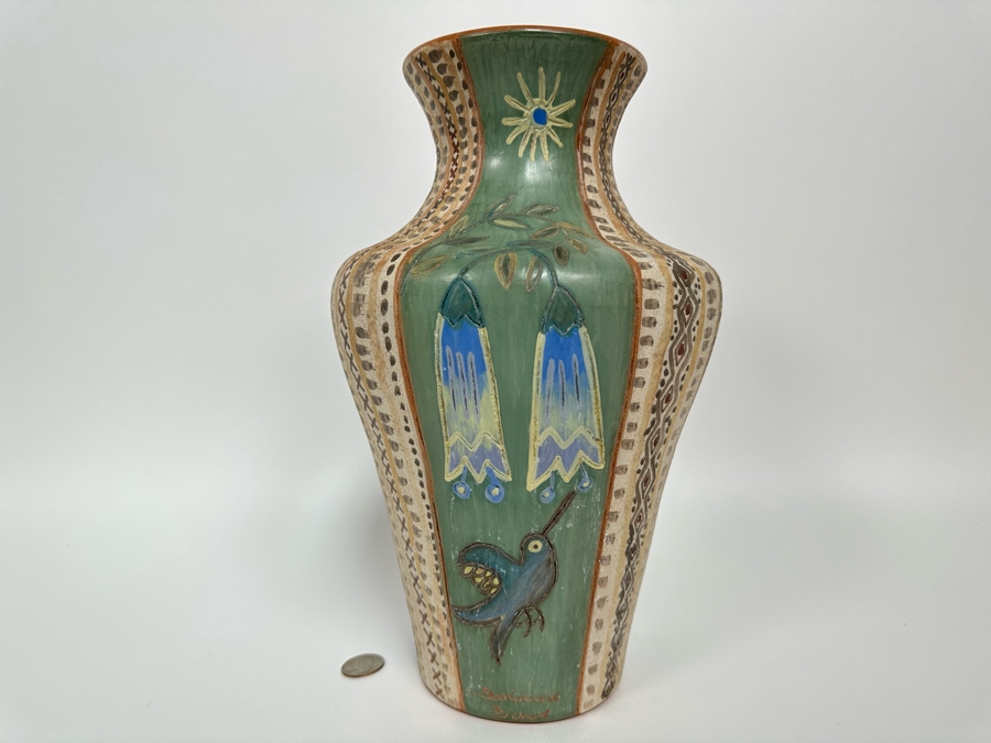 Handmade Signed Seminario Behar Urubamba Cusco Peru Pottery Vase H