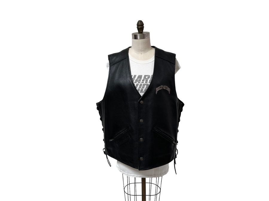 Harley Davidson Leather Vest Xl Cr