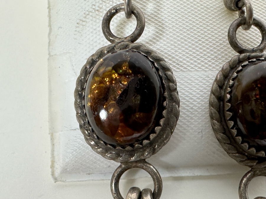 Vintage Signed Sterling Silver Amber Earrings 9 7g