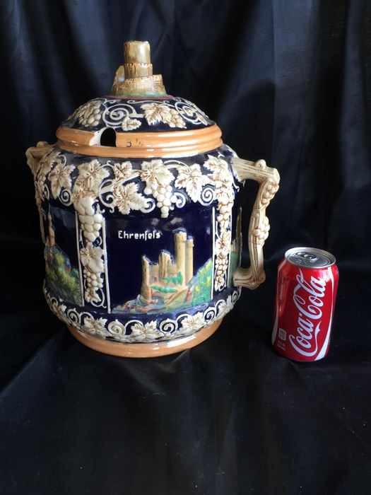 Large Lidded Double Handle Hand Painted German Soup Tureen (Late 19th / Early 20th Century) [Photo 1]