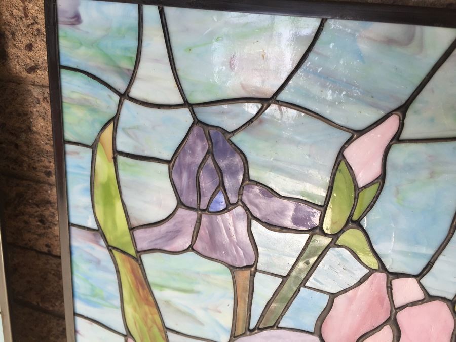 Pair Of Framed Stained Glass Windows Artwork With Chain For Hanging [Photo 5]