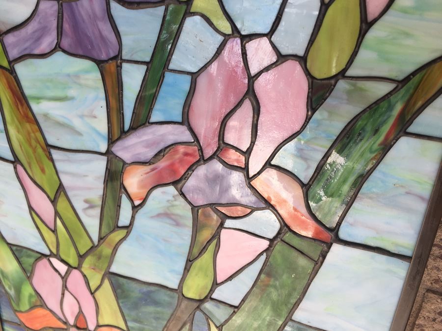 Pair Of Framed Stained Glass Windows Artwork With Chain For Hanging [Photo 3]