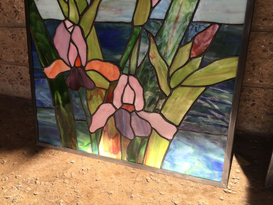 Pair Of Framed Stained Glass Windows Artwork With Chain For Hanging [Photo 9]