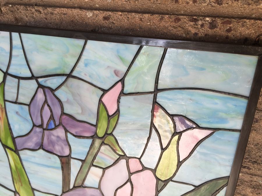 Pair Of Framed Stained Glass Windows Artwork With Chain For Hanging