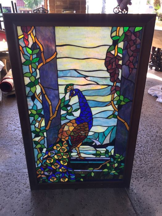 Beautiful Framed Tiffany-Style Stained Glass Peacock [Photo 2]