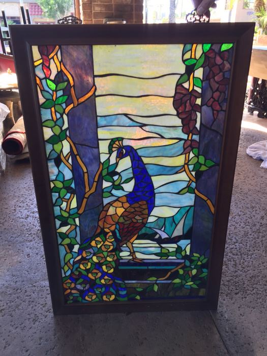Beautiful Framed Tiffany-Style Stained Glass Peacock [Photo 5]