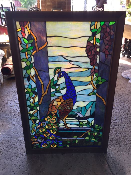Beautiful Framed Tiffany-Style Stained Glass Peacock [Photo 4]