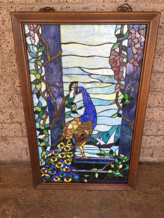 Beautiful Framed Tiffany-Style Stained Glass Peacock [Photo 6]