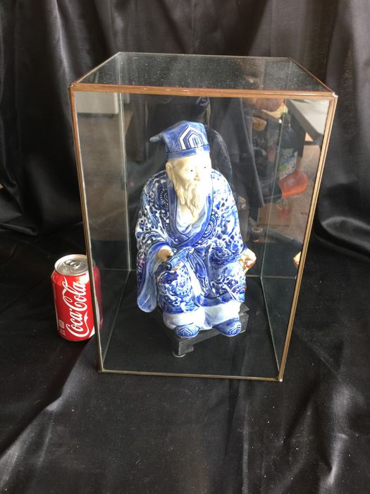 Vintage Chinese Statue Of Elder - Comes With Glass Display Case And Wooden Stand [Photo 1]