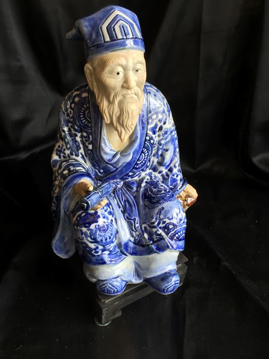 Vintage Chinese Statue Of Elder - Comes With Glass Display Case And Wooden Stand [Photo 3]