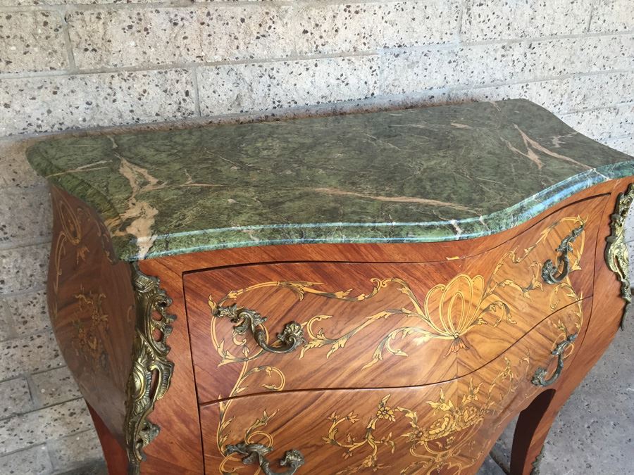 Antique French Louis XV Style Commode with Green Marble Top [Photo 15]