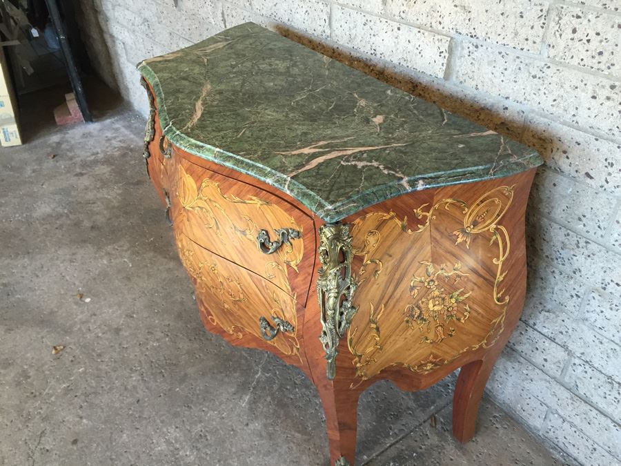 Antique French Louis XV Style Commode with Green Marble Top [Photo 18]