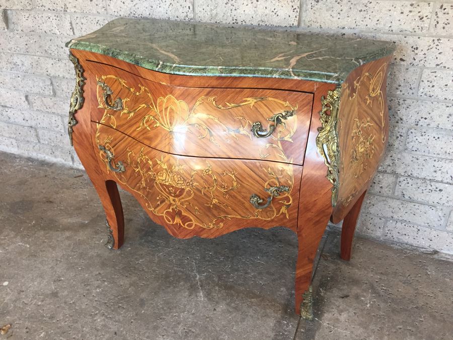 Antique French Louis XV Style Commode with Green Marble Top [Photo 12]