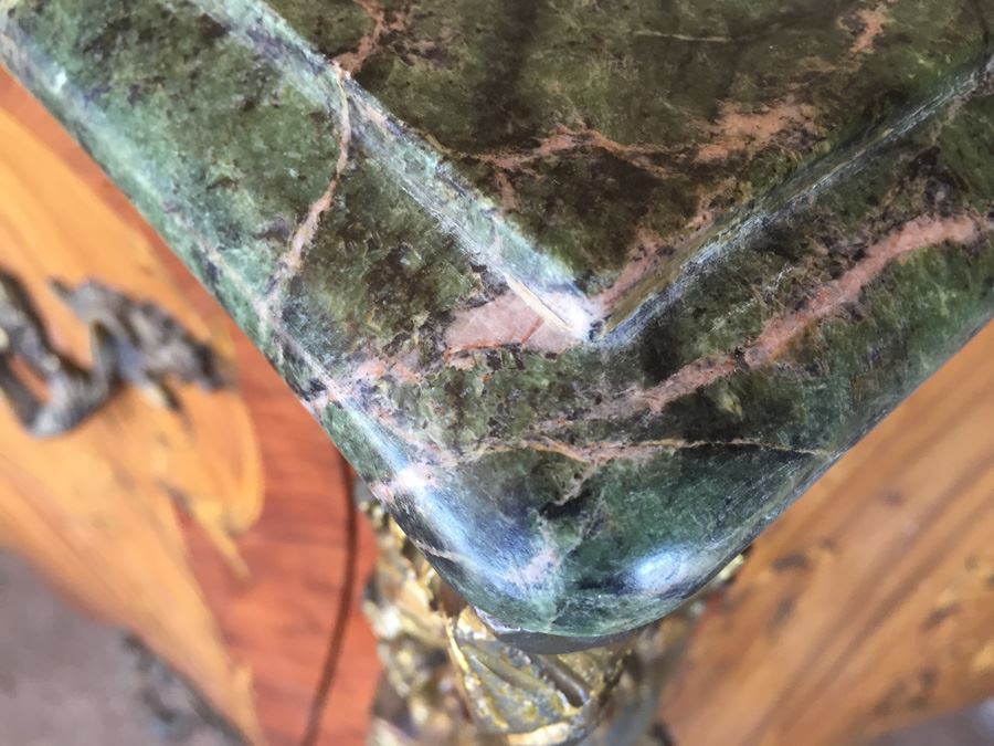 Antique French Louis XV Style Commode with Green Marble Top [Photo 9]