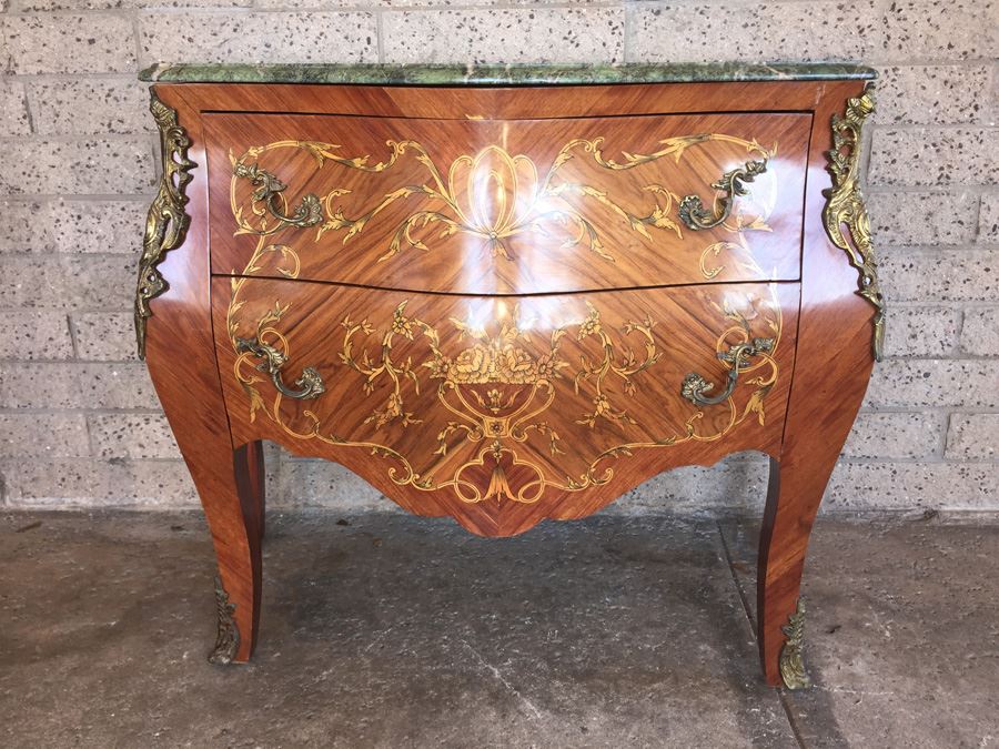 Antique French Louis XV Style Commode with Green Marble Top