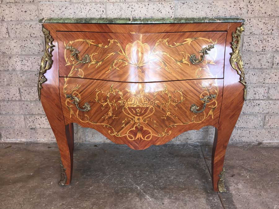 Antique French Louis XV Style Commode with Green Marble Top [Photo 1]