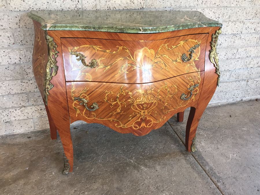 Antique French Louis XV Style Commode with Green Marble Top [Photo 13]