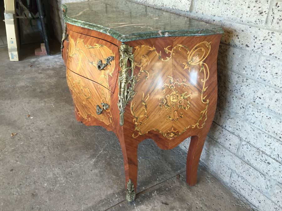 Antique French Louis XV Style Commode with Green Marble Top [Photo 17]