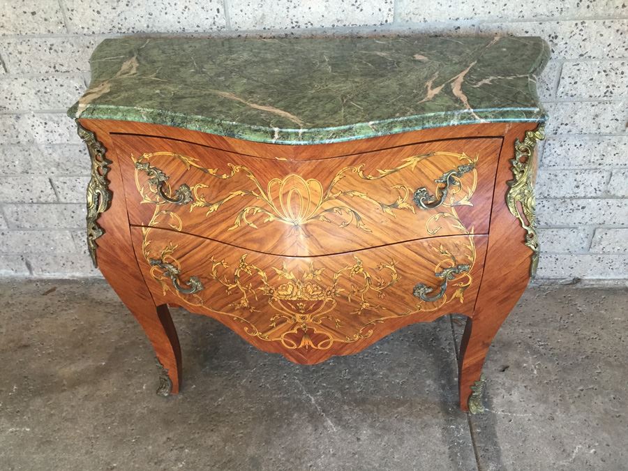 Antique French Louis XV Style Commode with Green Marble Top [Photo 19]