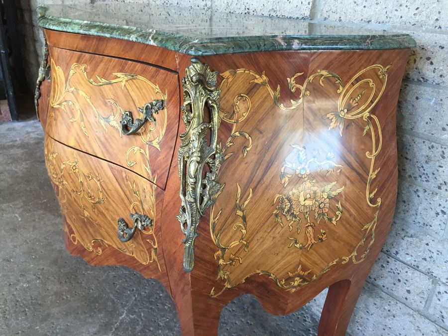 Antique French Louis XV Style Commode with Green Marble Top [Photo 16]