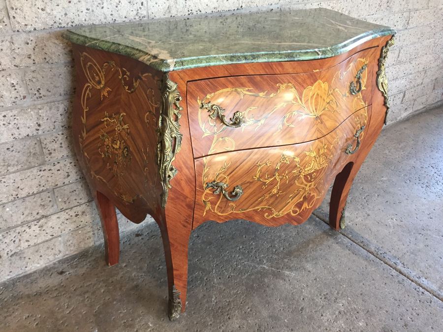 Antique French Louis XV Style Commode with Green Marble Top [Photo 14]