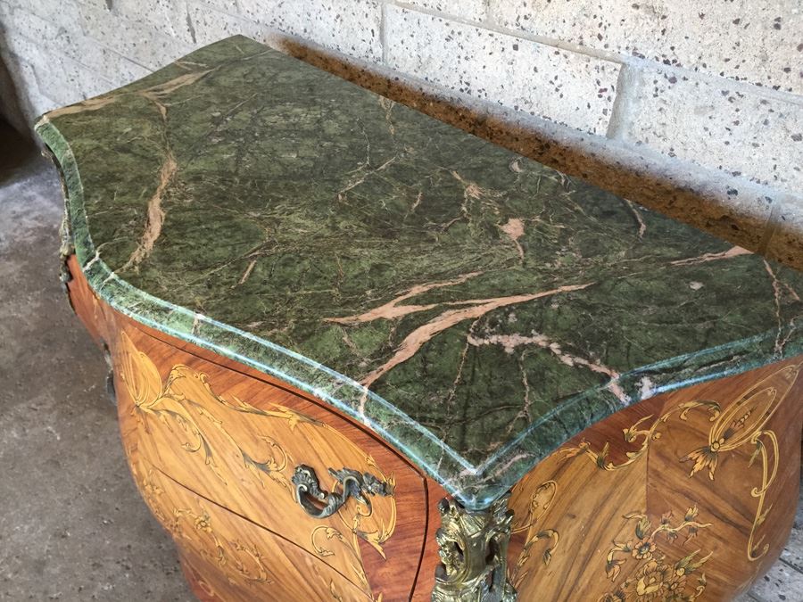 Antique French Louis XV Style Commode with Green Marble Top [Photo 8]