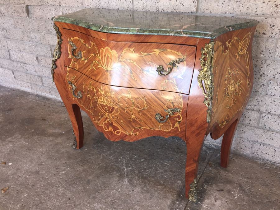 Antique French Louis XV Style Commode with Green Marble Top [Photo 6]