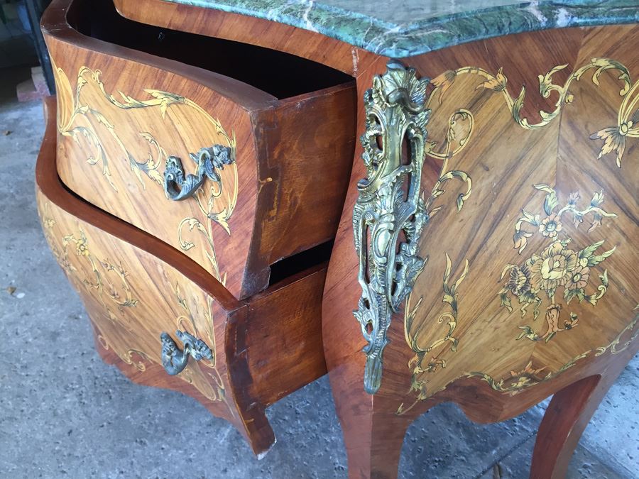 Antique French Louis XV Style Commode with Green Marble Top [Photo 2]