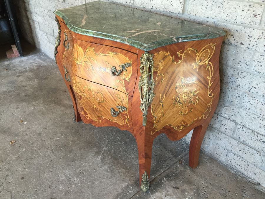 Antique French Louis XV Style Commode with Green Marble Top [Photo 7]