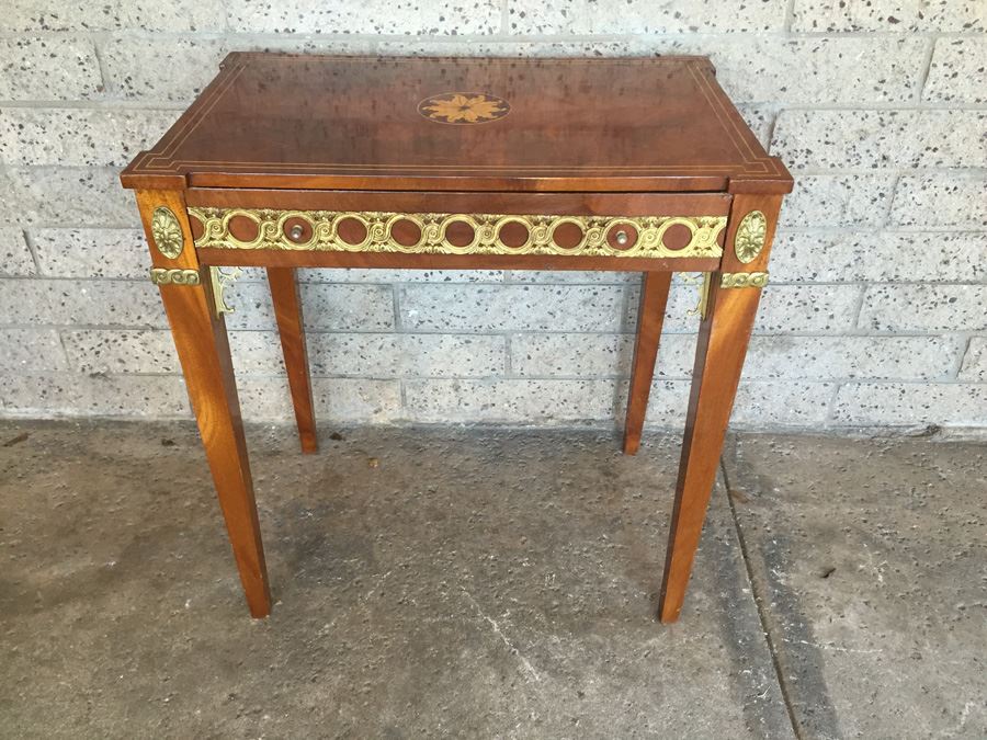 Writing Desk With Beautiful Inlay Work And Gold Metal Accents [Photo 5]