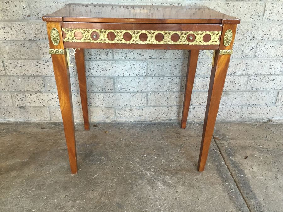 Writing Desk With Beautiful Inlay Work And Gold Metal Accents [Photo 1]