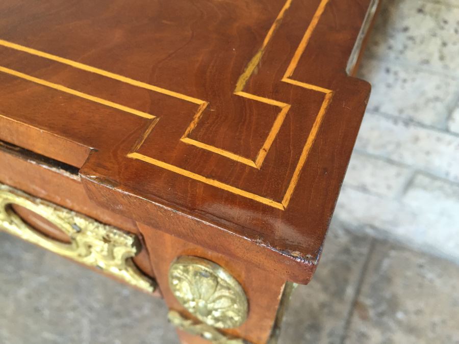 Writing Desk With Beautiful Inlay Work And Gold Metal Accents [Photo 9]