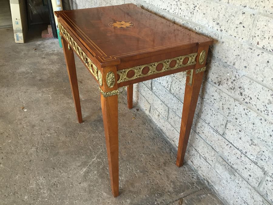 Writing Desk With Beautiful Inlay Work And Gold Metal Accents [Photo 10]