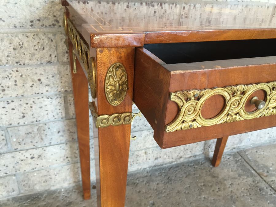 Writing Desk With Beautiful Inlay Work And Gold Metal Accents [Photo 3]