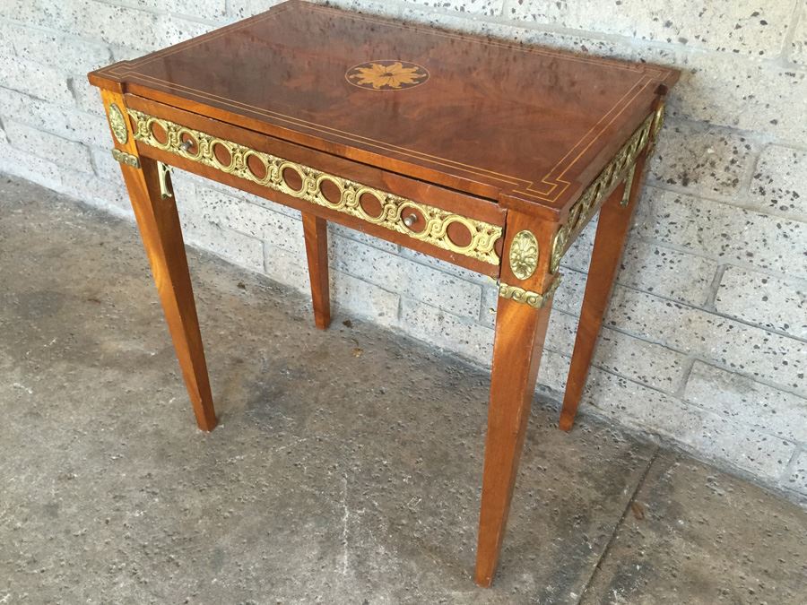 Writing Desk With Beautiful Inlay Work And Gold Metal Accents [Photo 7]