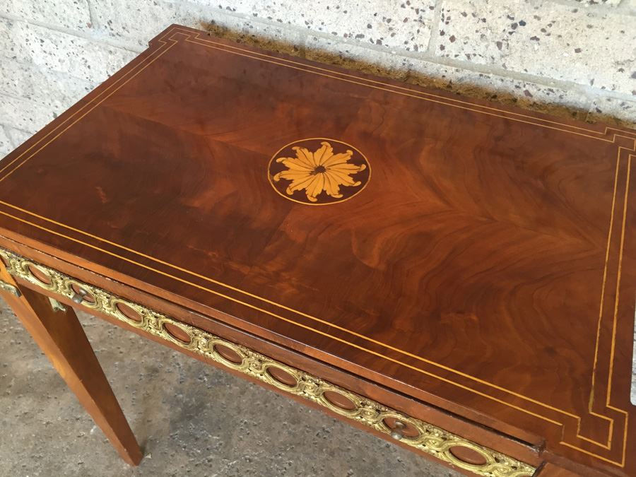 Writing Desk With Beautiful Inlay Work And Gold Metal Accents [Photo 8]