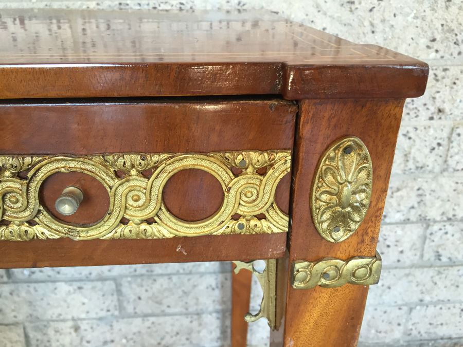 Writing Desk With Beautiful Inlay Work And Gold Metal Accents [Photo 11]