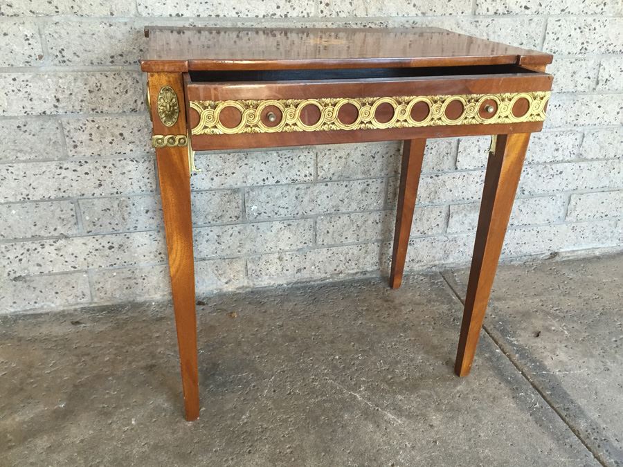 Writing Desk With Beautiful Inlay Work And Gold Metal Accents [Photo 12]
