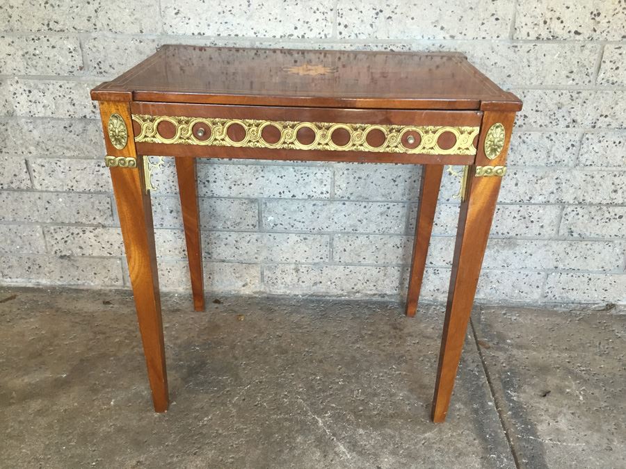 Writing Desk With Beautiful Inlay Work And Gold Metal Accents [Photo 6]