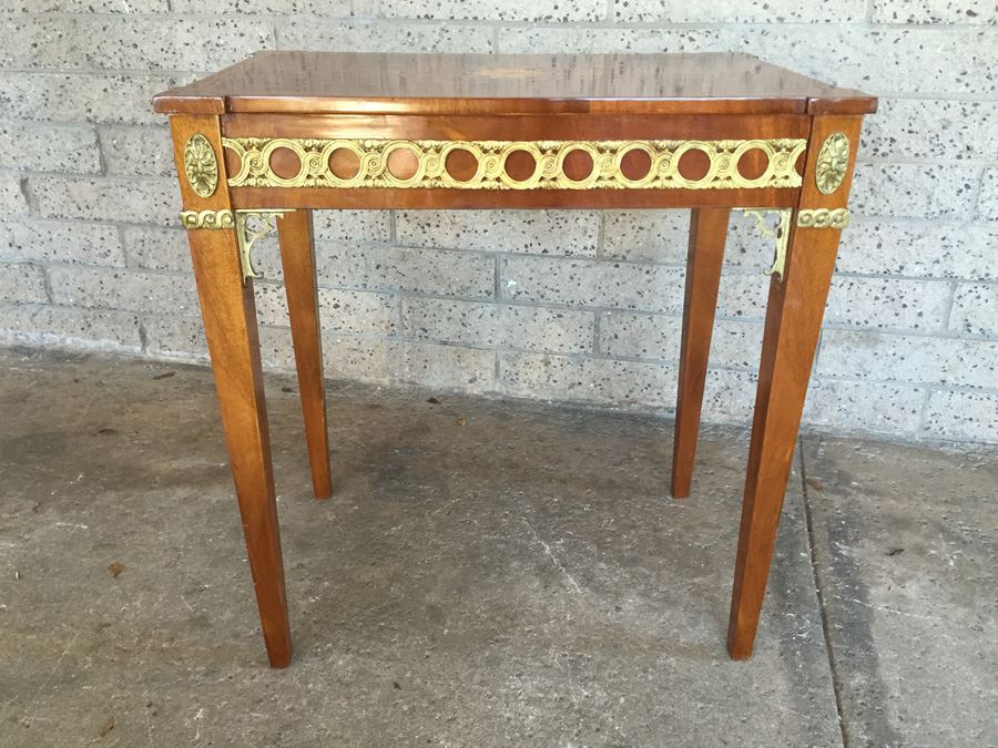 Writing Desk With Beautiful Inlay Work And Gold Metal Accents [Photo 4]