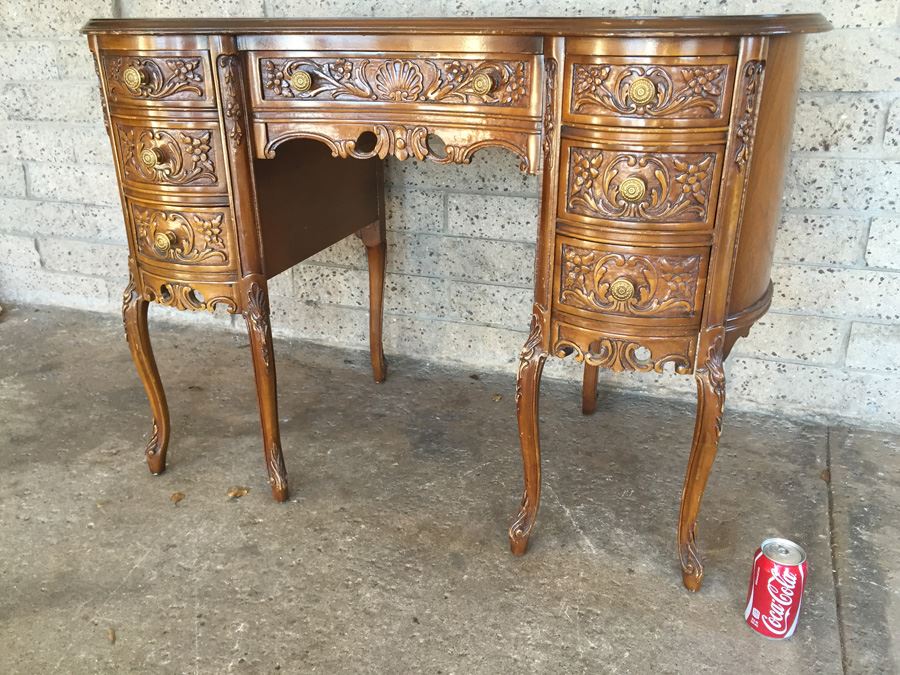 Antique Kidney Shaped Desk With Chair