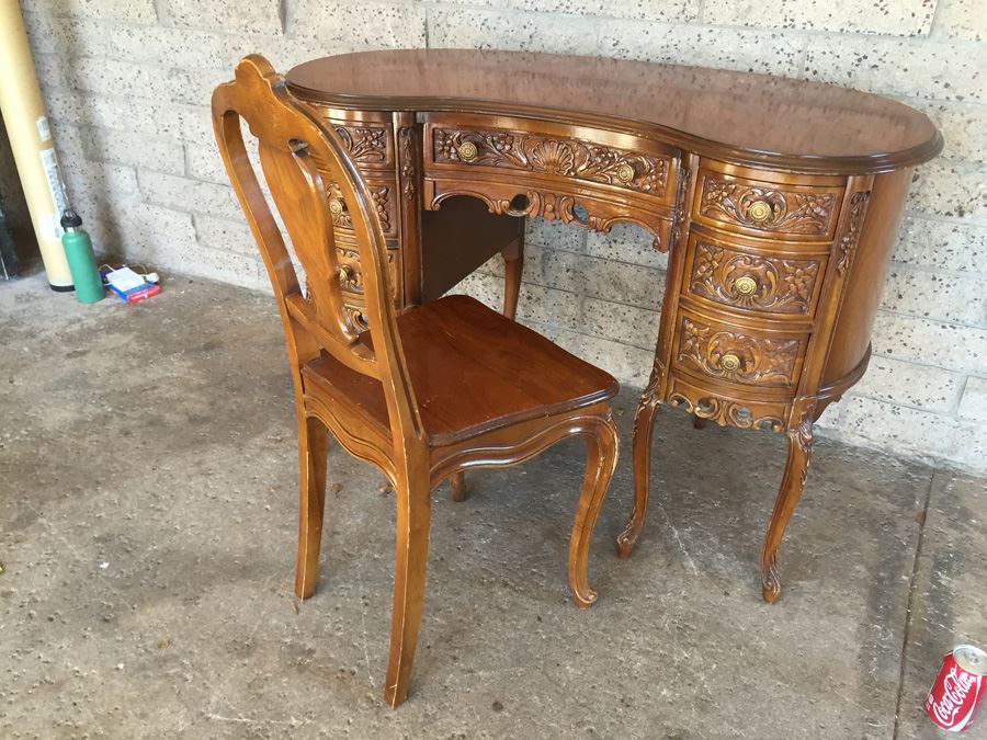 Antique Kidney Shaped Desk With Chair [Photo 15]