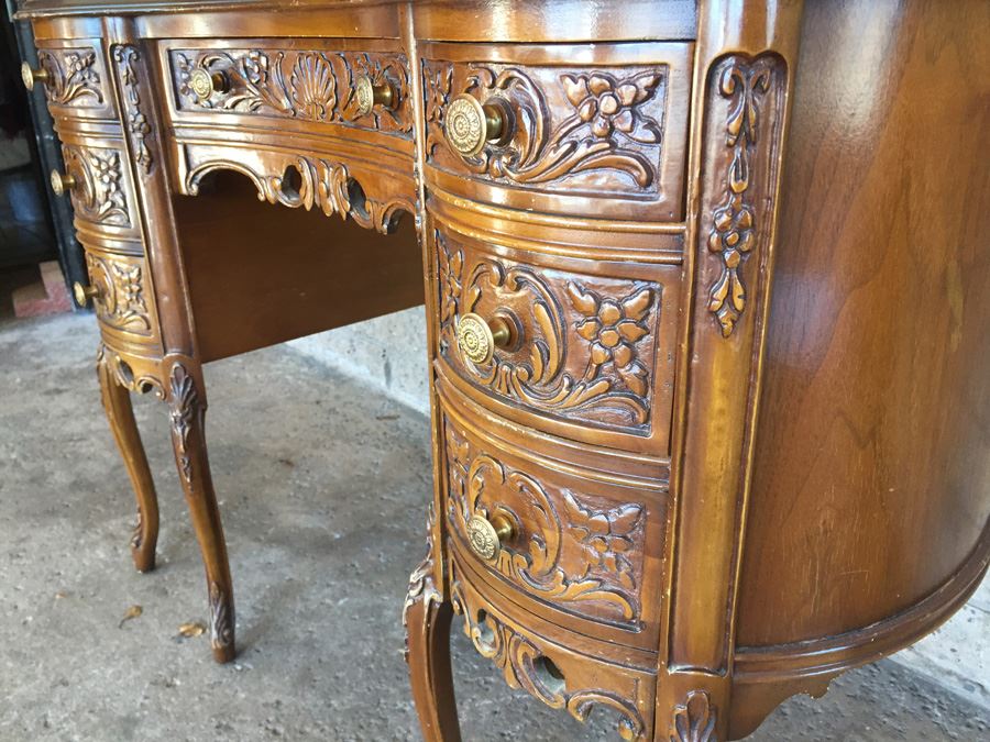 Antique Kidney Shaped Desk With Chair [Photo 9]