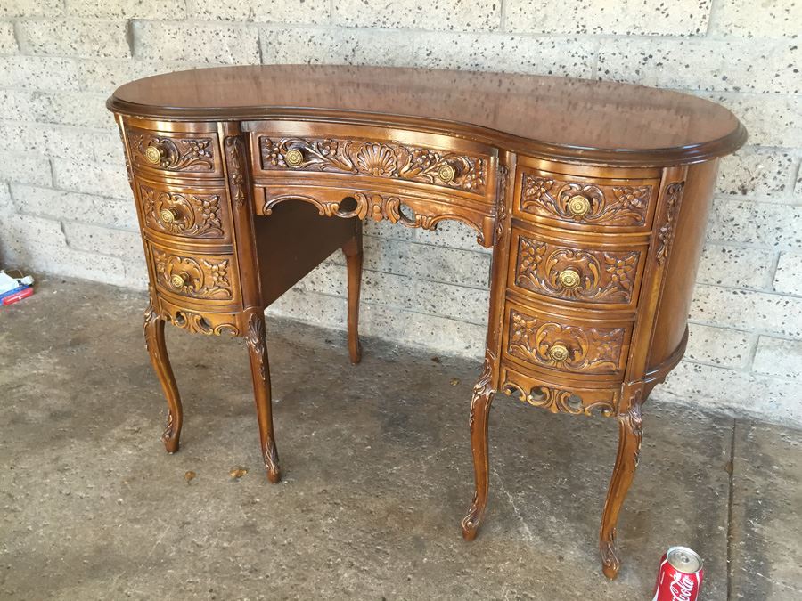 Antique Kidney Shaped Desk With Chair [Photo 4]