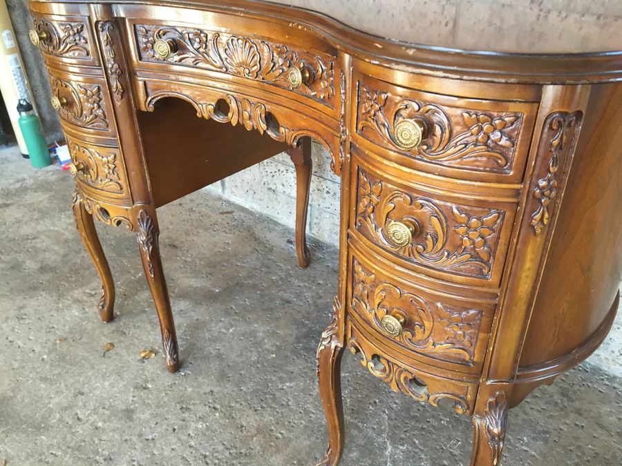 Antique Kidney Shaped Desk With Chair [Photo 8]