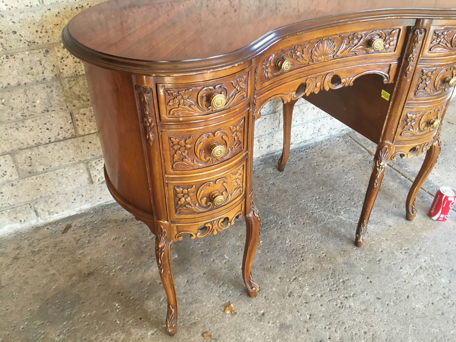 Antique Kidney Shaped Desk With Chair [Photo 13]